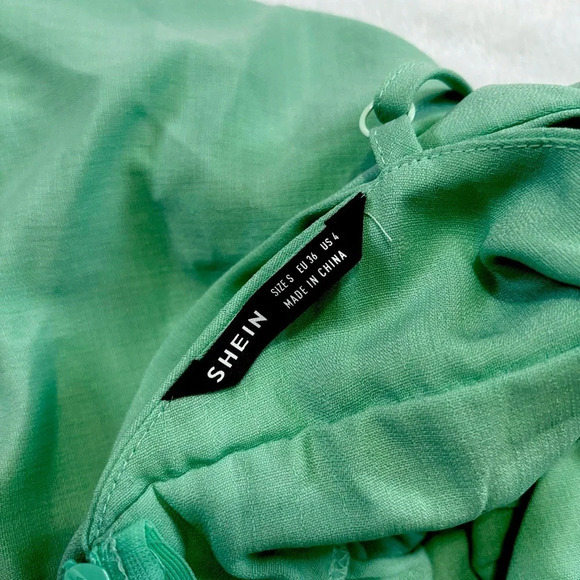 Satin‎ Mini Dress Criss Cross Back Ruffle Hem Party Cocktail Green Size S - Picture 4 of 4